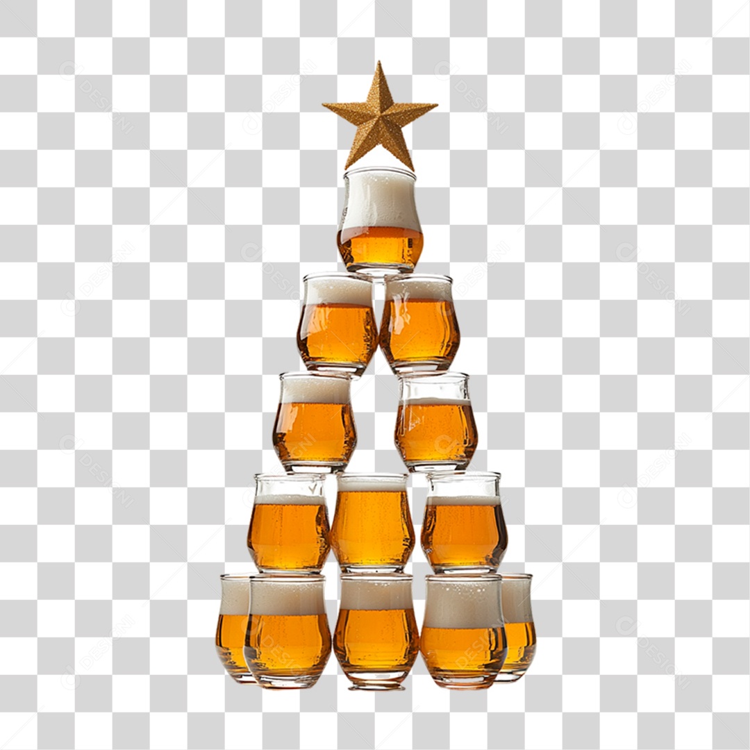 Copos de Cerveja Empilhads em Formato de Árvore de Natal PNG Transparente