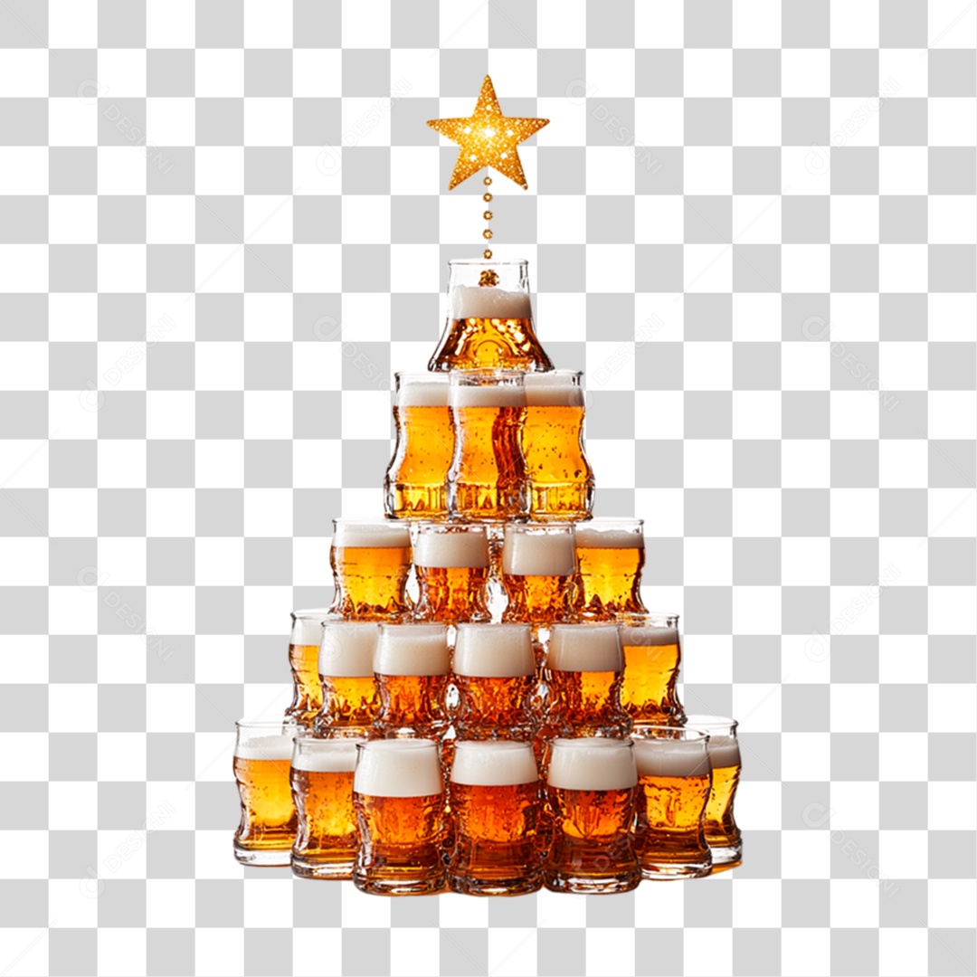 Copos de Cerveja Empilhads em Formato de Árvore de Natal PNG Transparente