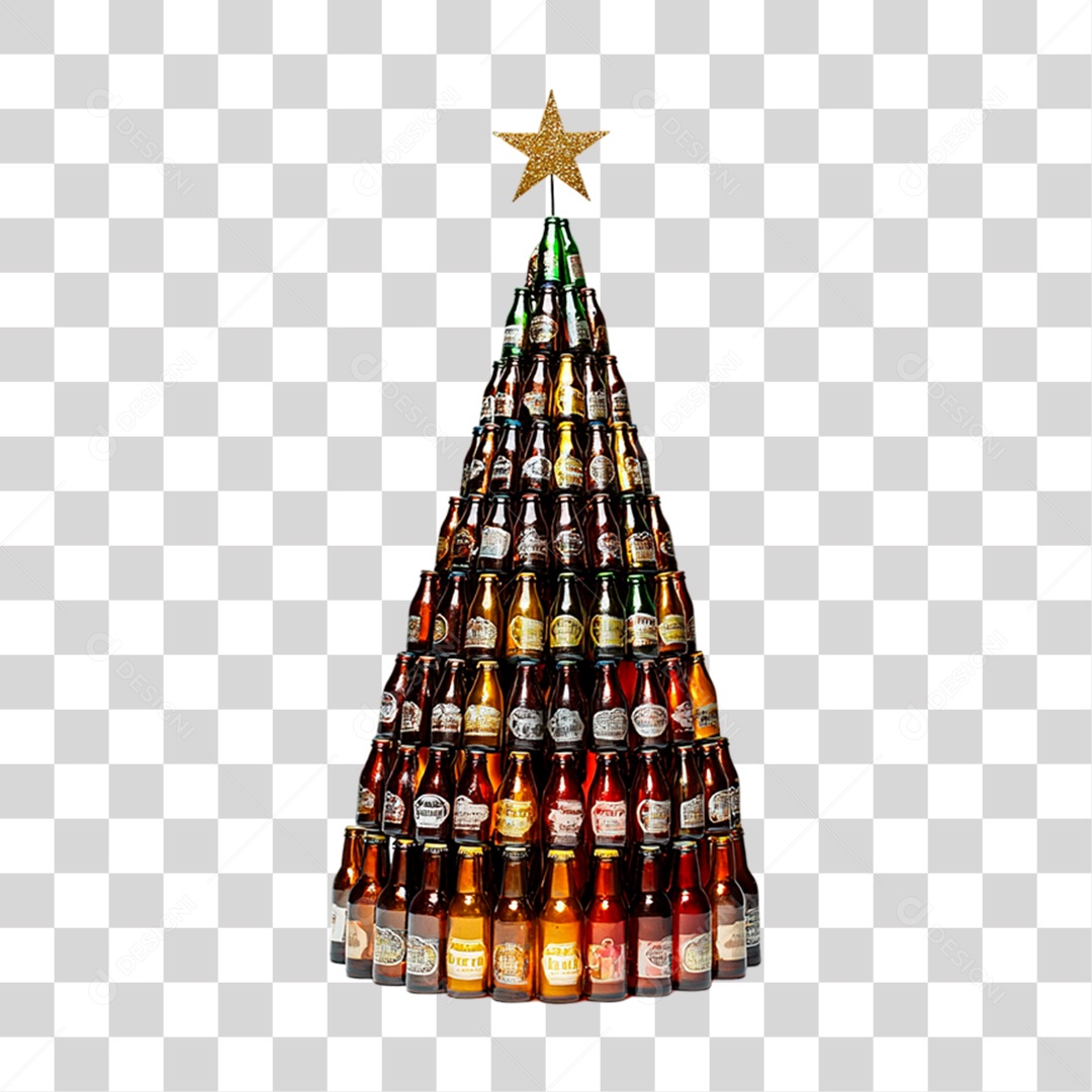 Garrafas de Bebidas Empilhads em Formato de Árvore de Natal PNG Transparente