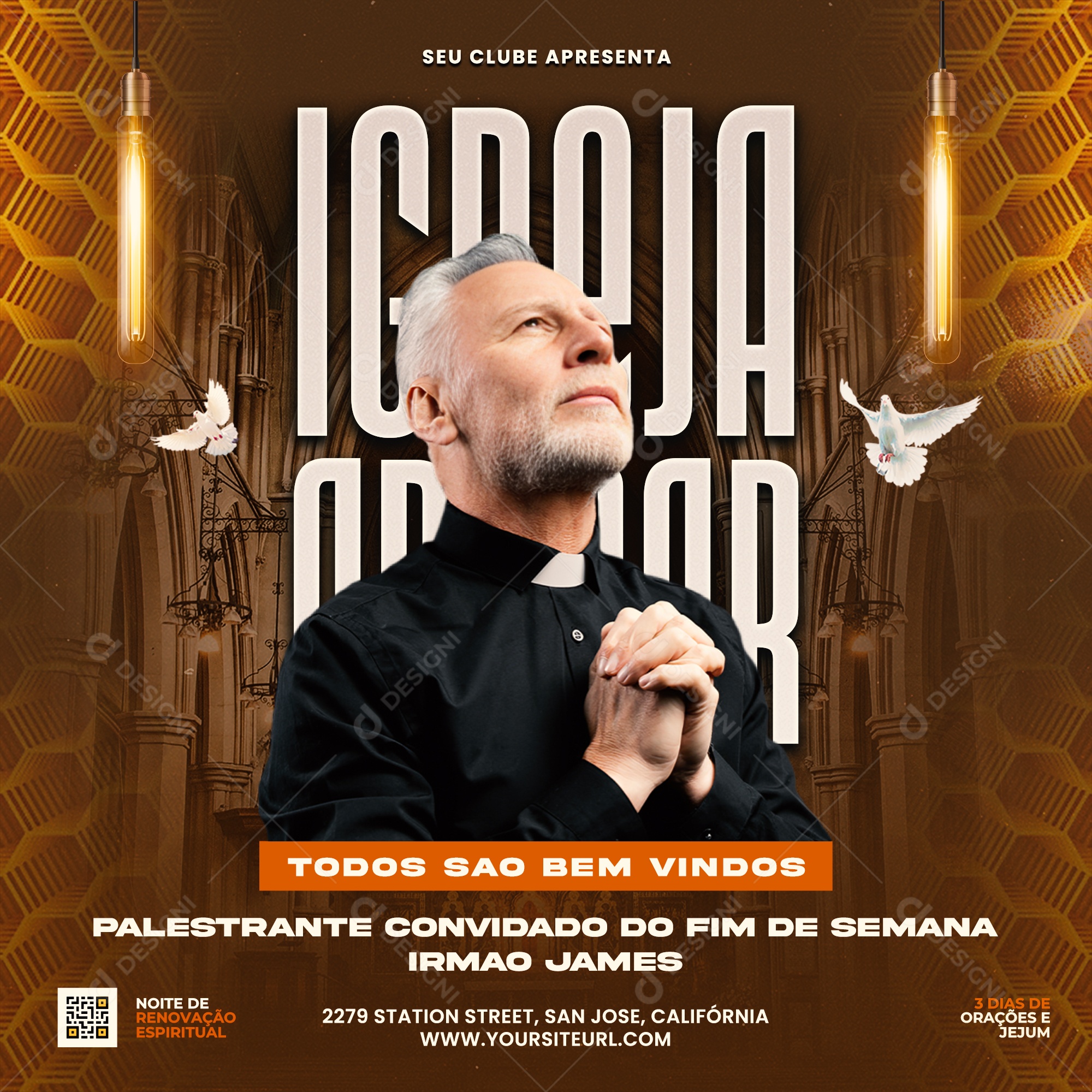 Flyer Gospel Igreja Adorar Social Media PSD Editável