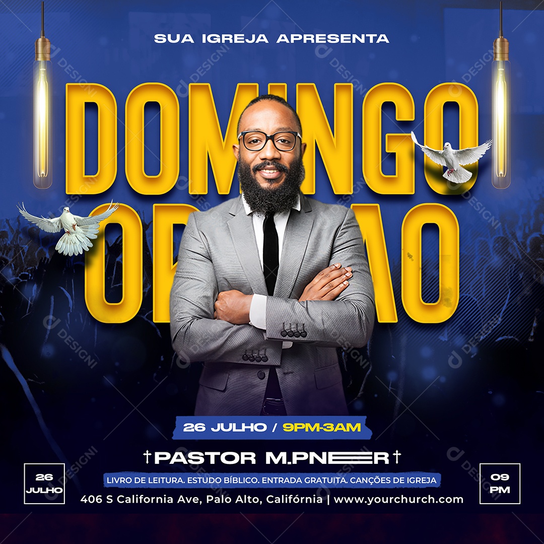 Flyer Gospel Domingo Oração Social Media PSD Editável