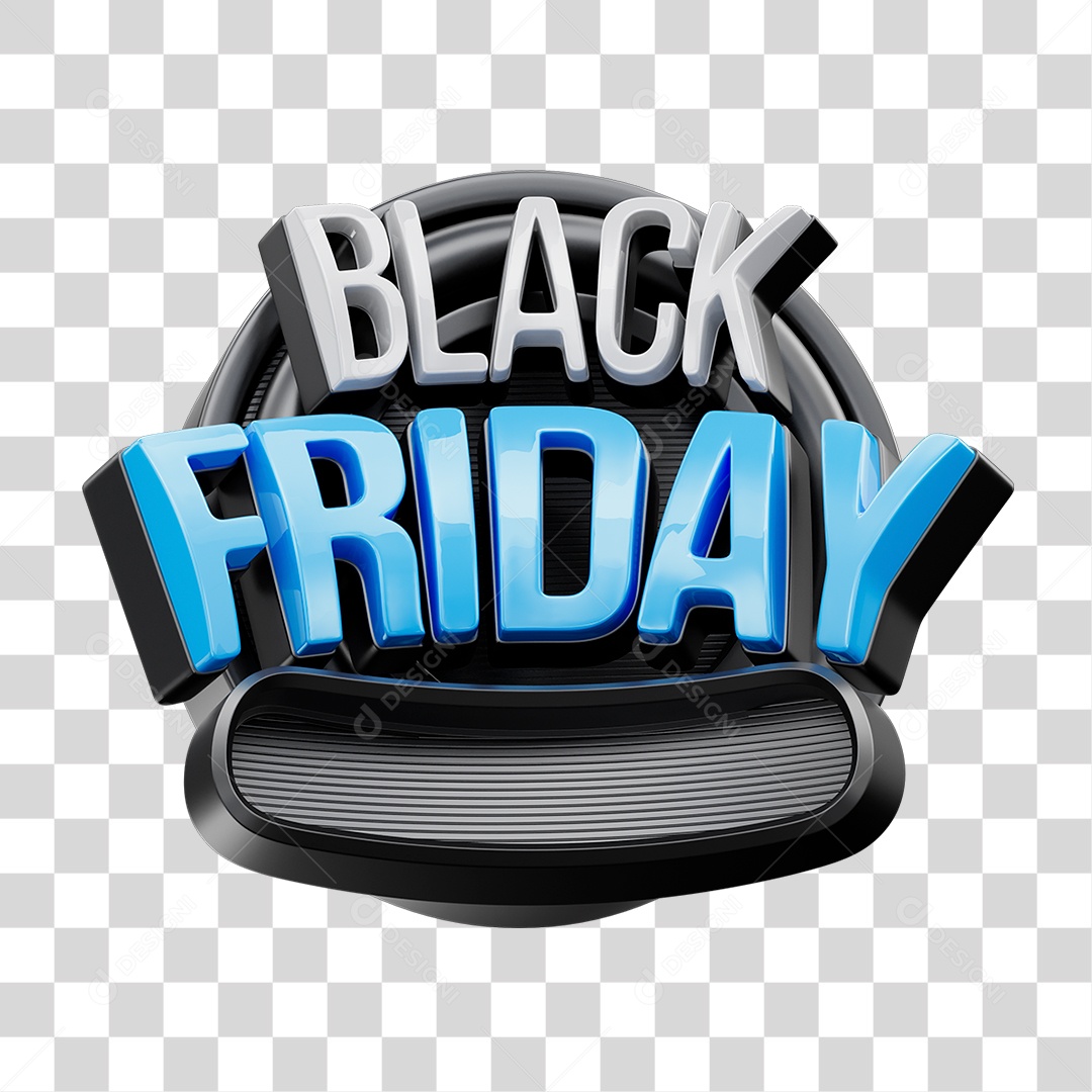 Black Friday Selo 3D Branco e Azul para Composição PNG Transparente