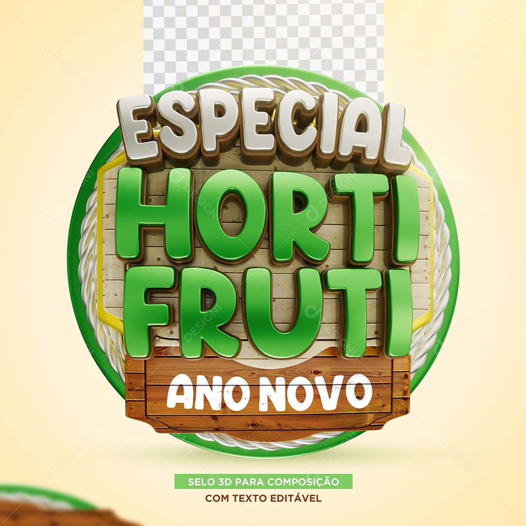 Especial Hortifruti Ano Novo Selo 3D Verde e Cinza para Composição PSD