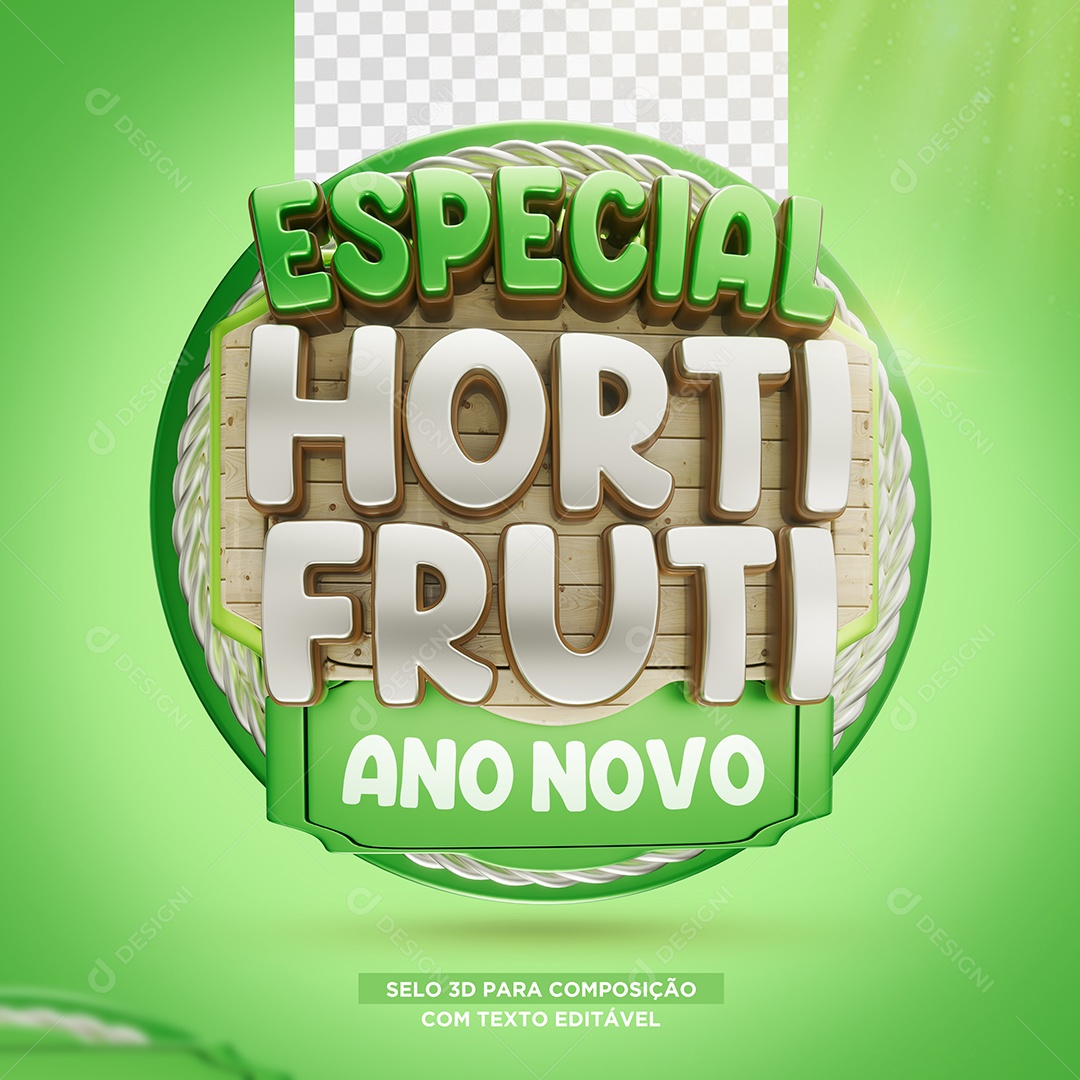 Especial Hortifruti Ano Novo Selo 3D Verde e Cinza para Composição PSD