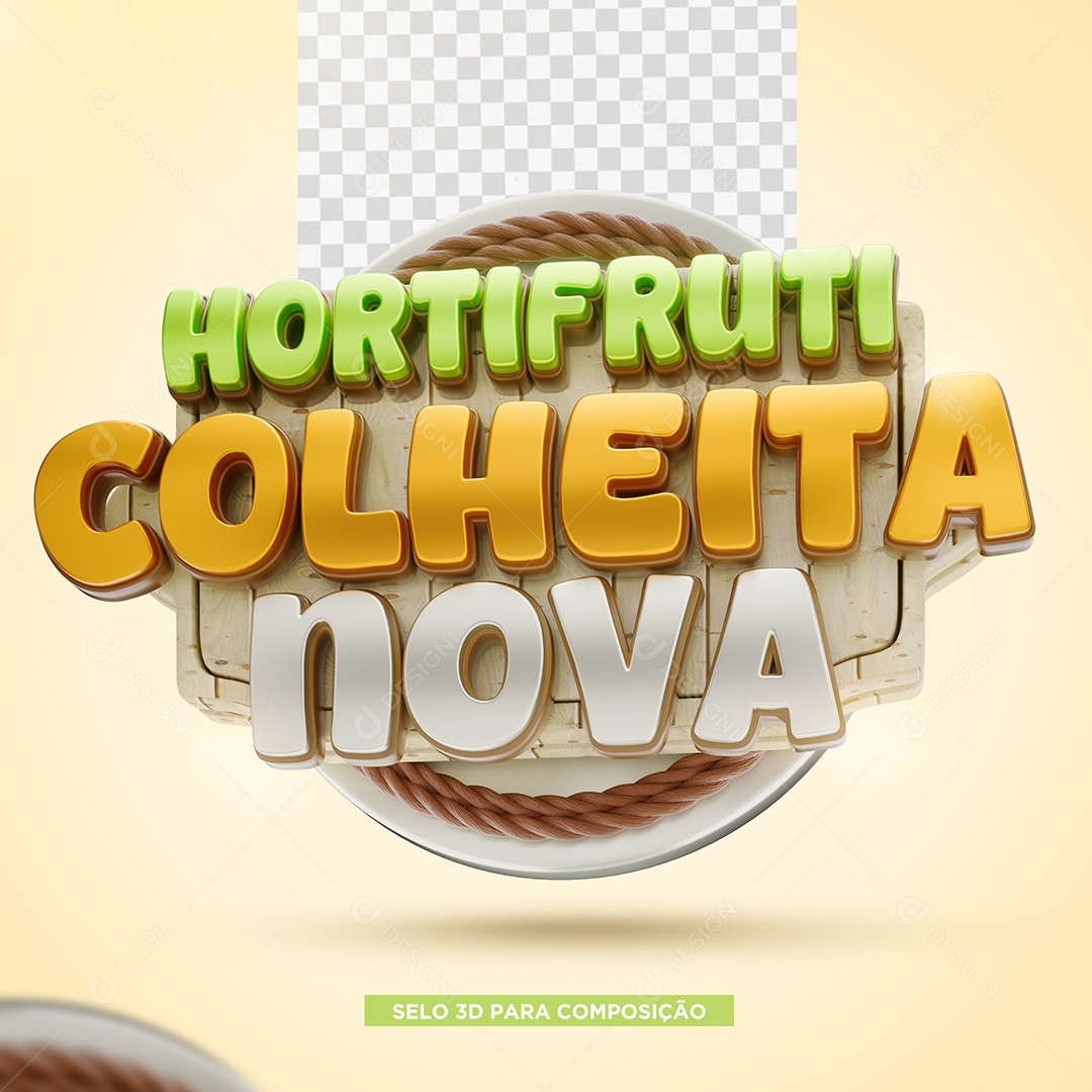 Hortifruti Colheita Nova Selo 3D Verde e Laranja para Composição PSD