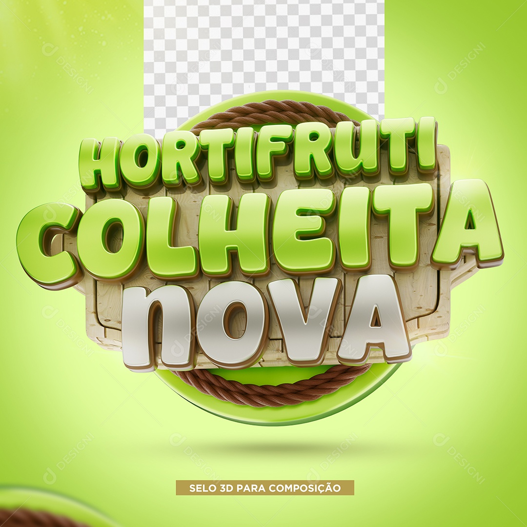 Hortifruti Colheita Nova Selo 3D Verde e Cinza para Composição PSD