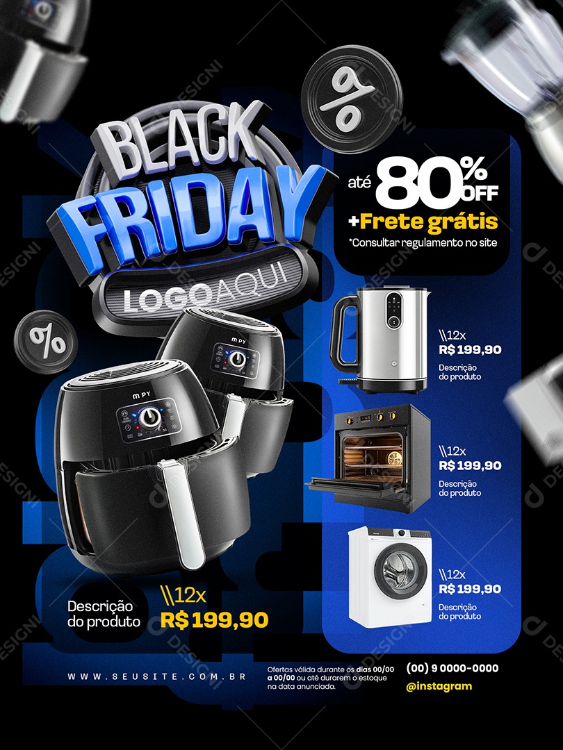 Eletrodomésticos Black Friday Encarte Air Fryer Super Desconto Social Media PSD Editável