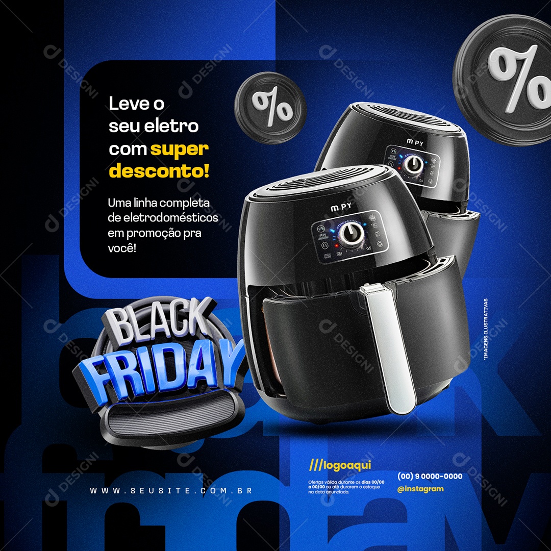 Eletrodomésticos Black Friday Air Fryer Super Desconto Social Media PSD Editável
