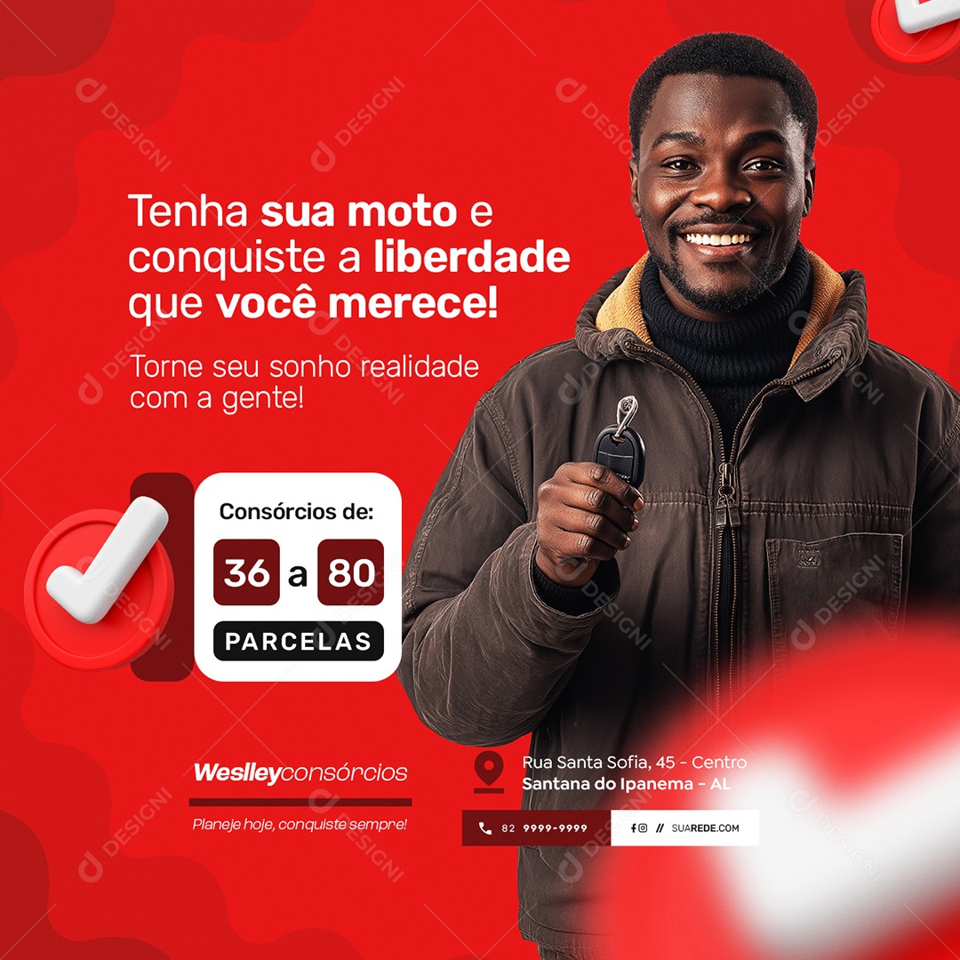 Consórcio Tenha sua Moto e Conquiste a Liberdade Social Media PSD Editável