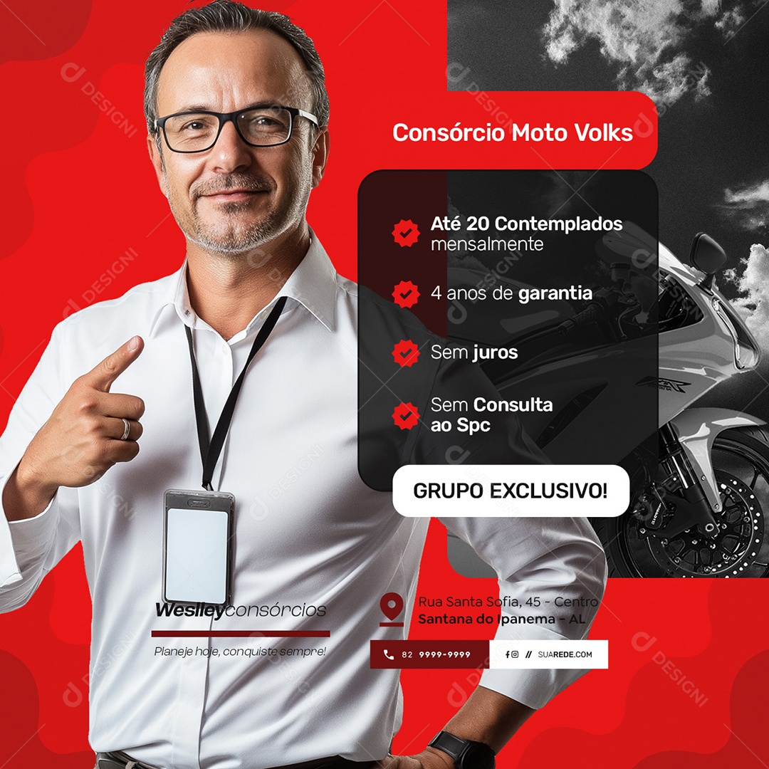 Consórcio Moto Volks Grupo Exclusivo Social Media PSD Editável
