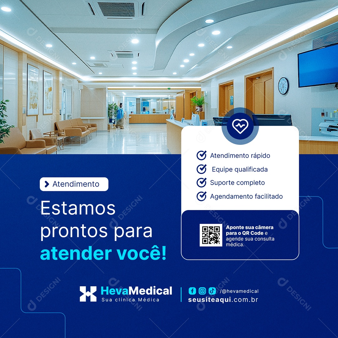 Clínica Médica Estamos Prontos para Atender Você Social Media PSD Editável