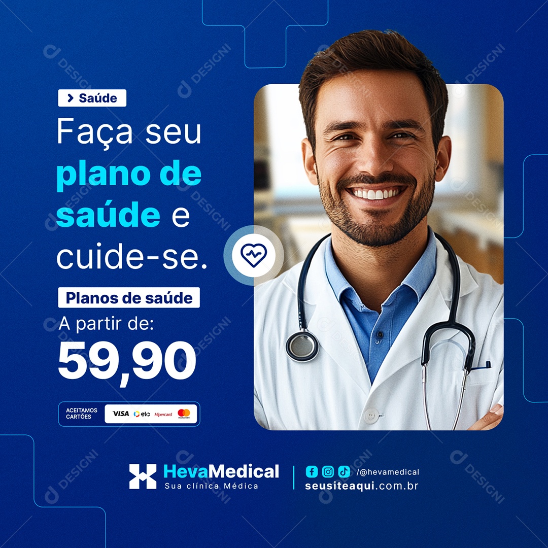 Clínica Médica Faça seu Plano de Saúde Social Media PSD Editável
