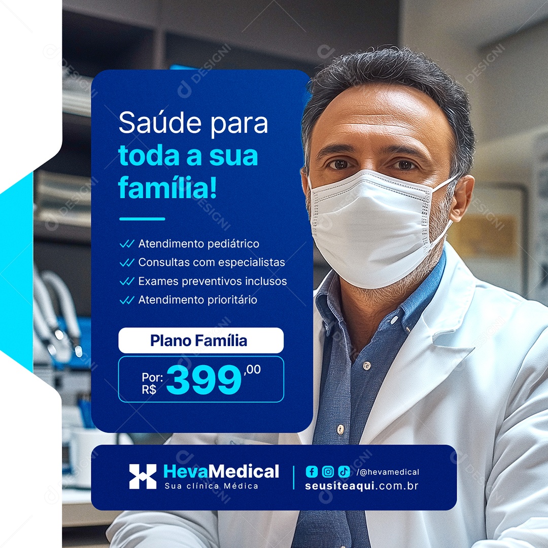 Clínica Médica Saúde para Toda a Sua Família Social Media PSD Editável