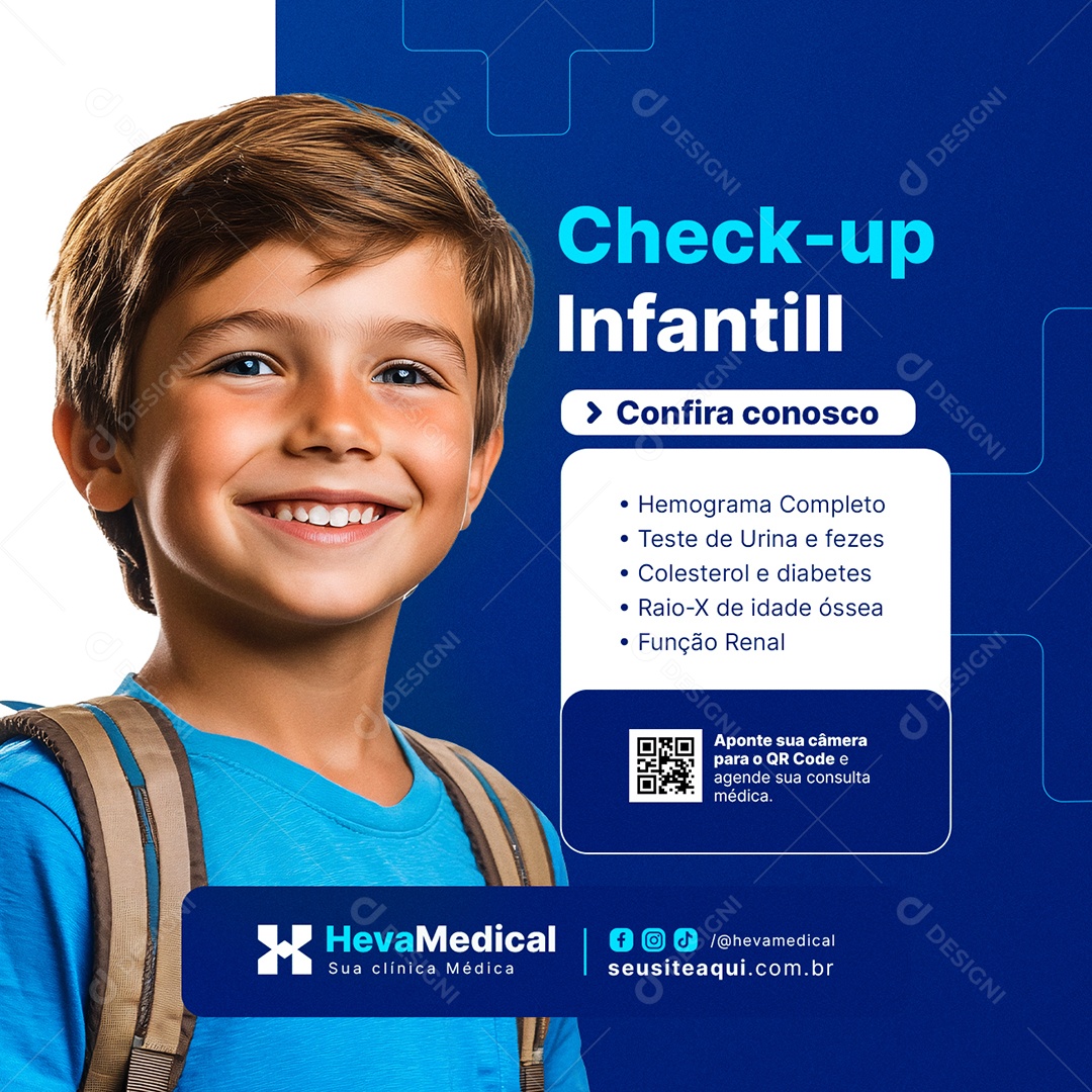 Clínica Médica Check-Up Infantil Confira Conosco Social Media PSD Editável