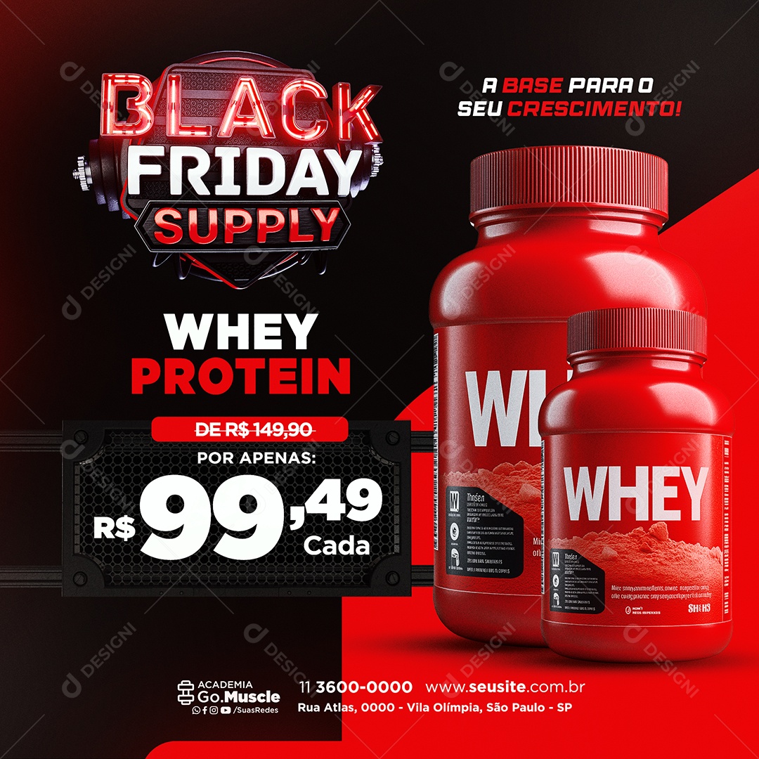 Black Friday Supply Whey Protein Social Media PSD Editável