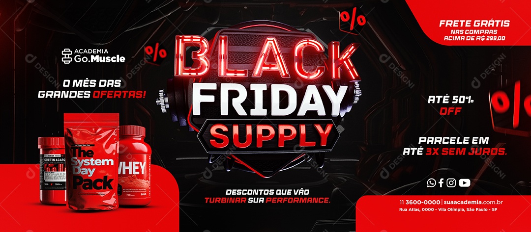 Banner Black Friday Supply Até 50% Off Social Media PSD Editável
