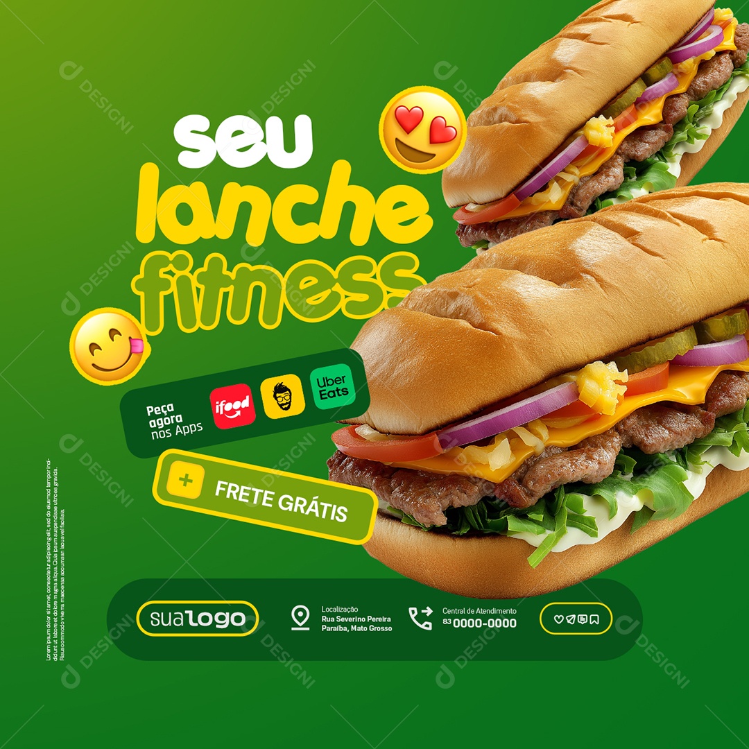 Burguer Seu Lanche Fitness Frete Grátis Social Media PSD Editável