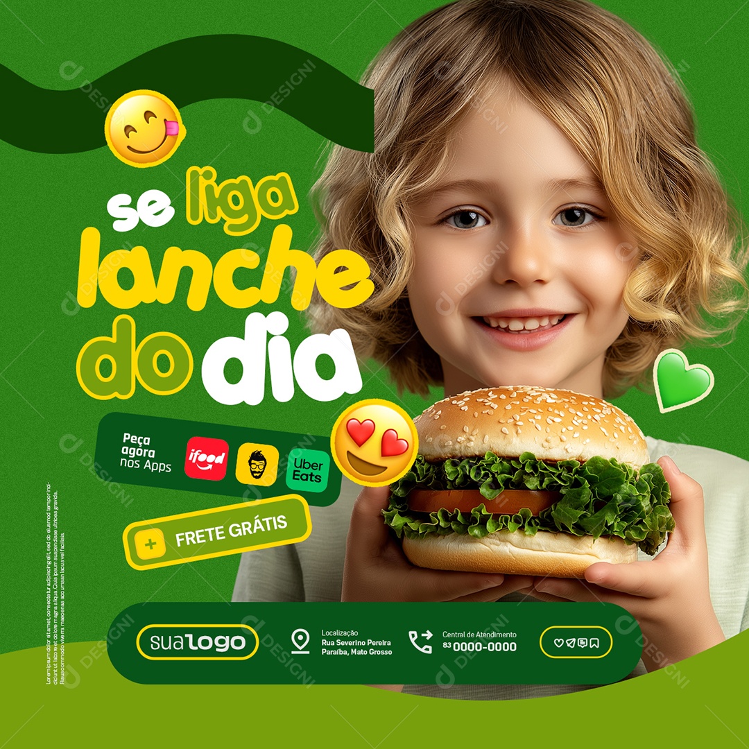 Burguer Se Liga Lanche do Dia Frete Grátis Social Media PSD Editável