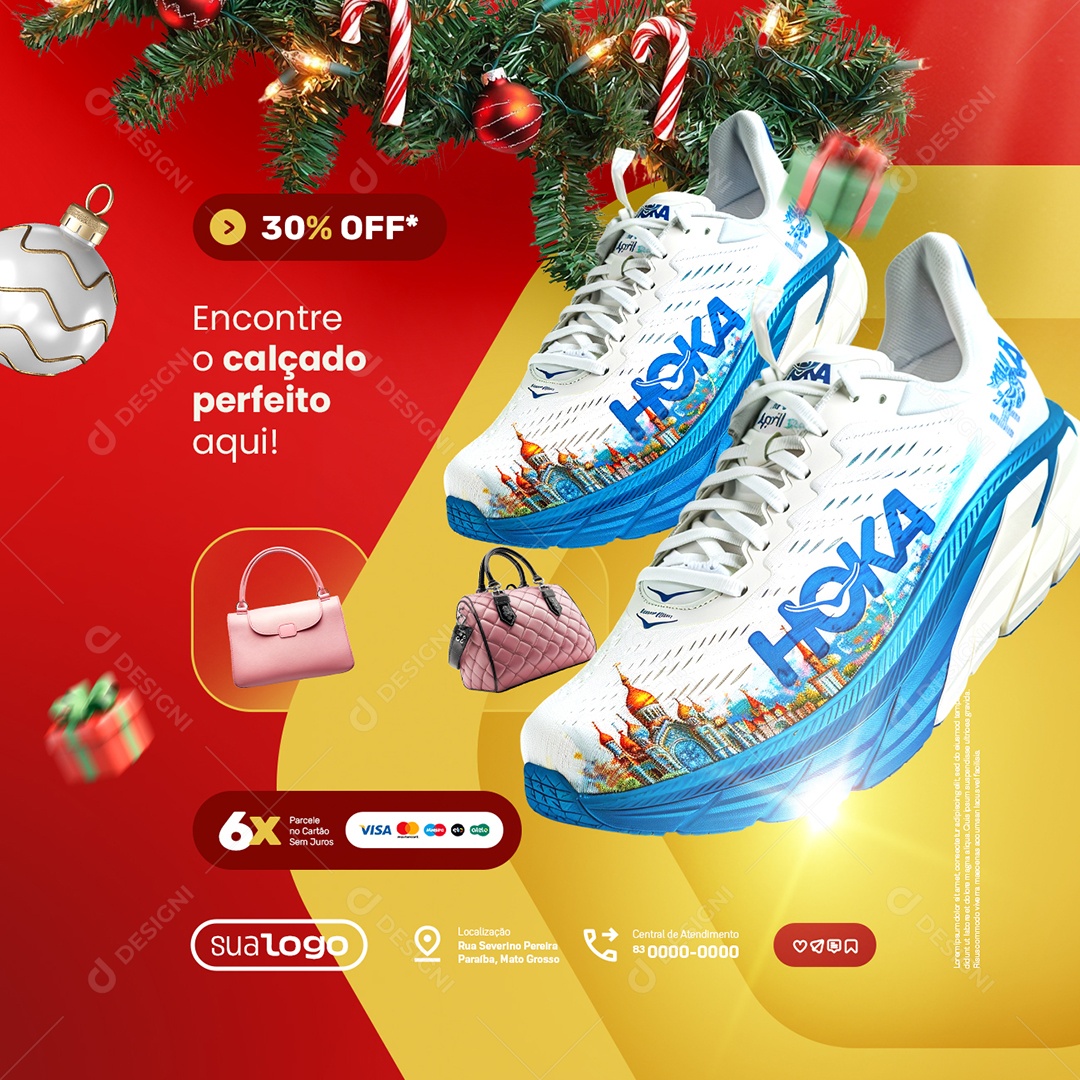 Loja de Calçados Semana do Natal Tênis Perfeito Aqui Social Media PSD Editável