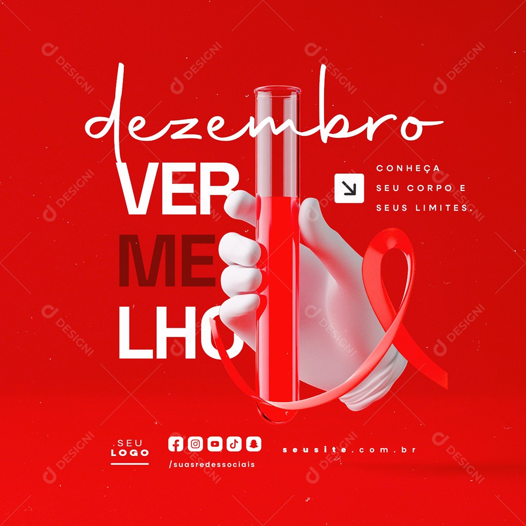 Dezembro Vermelho Conheça seu Corpo e Seus Limites Social Media PSD Editável