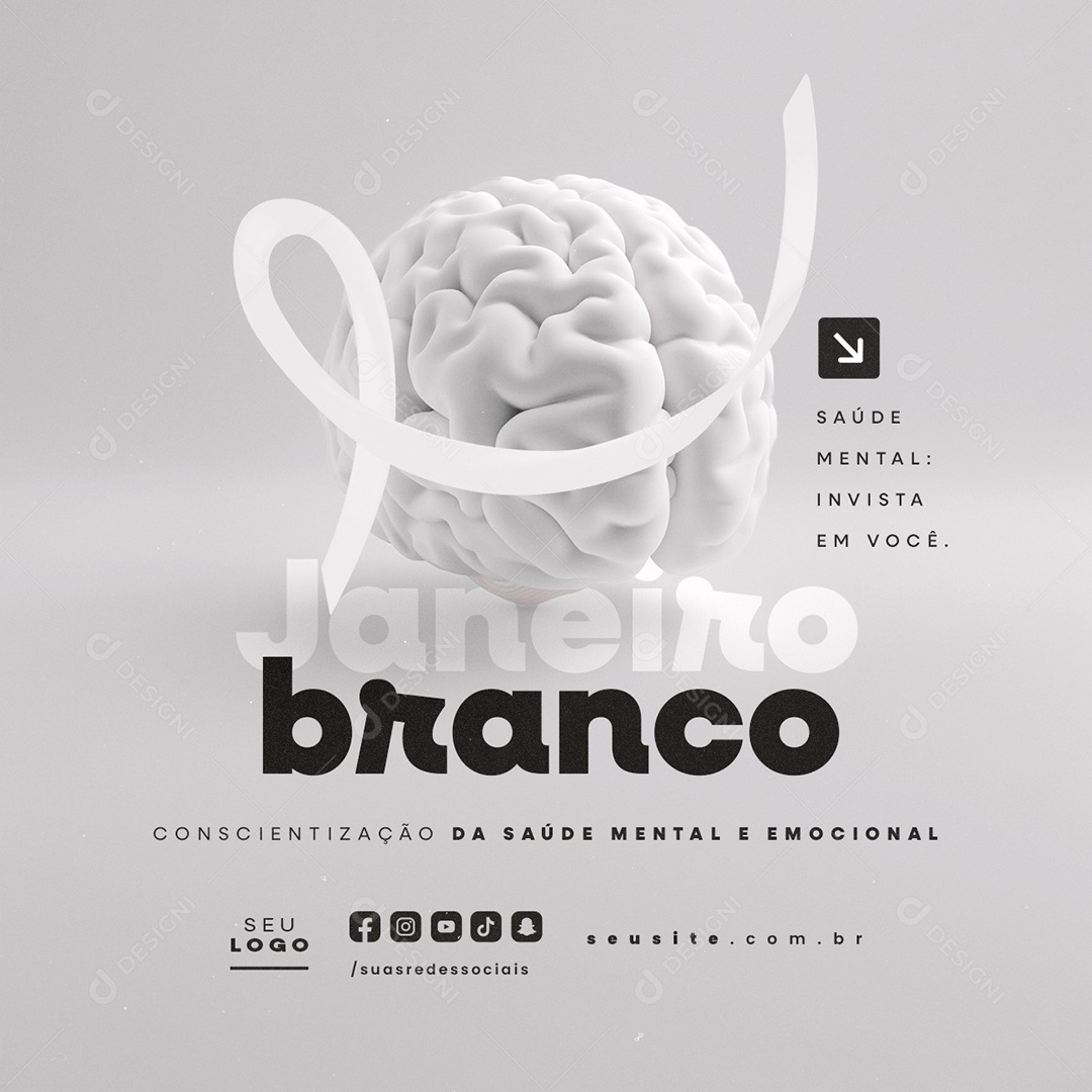 Social Media Janeiro Branco Saúde Mental Invista em Você PSD Editável