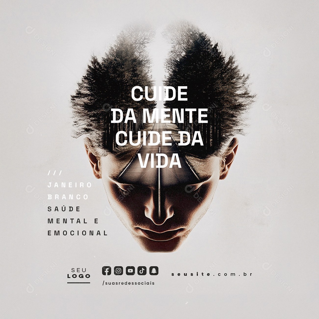 Janeiro Branco Cuide da Mente Cuide da Vida Social Media PSD Editável