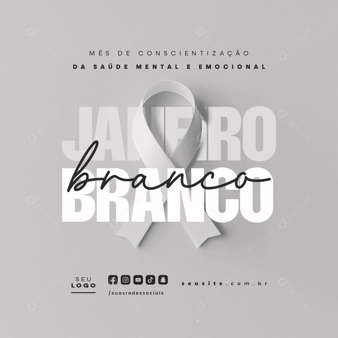 Janeiro Branco Mês de Conscientização da Saúde Mental Emocional Social Media PSD Editável
