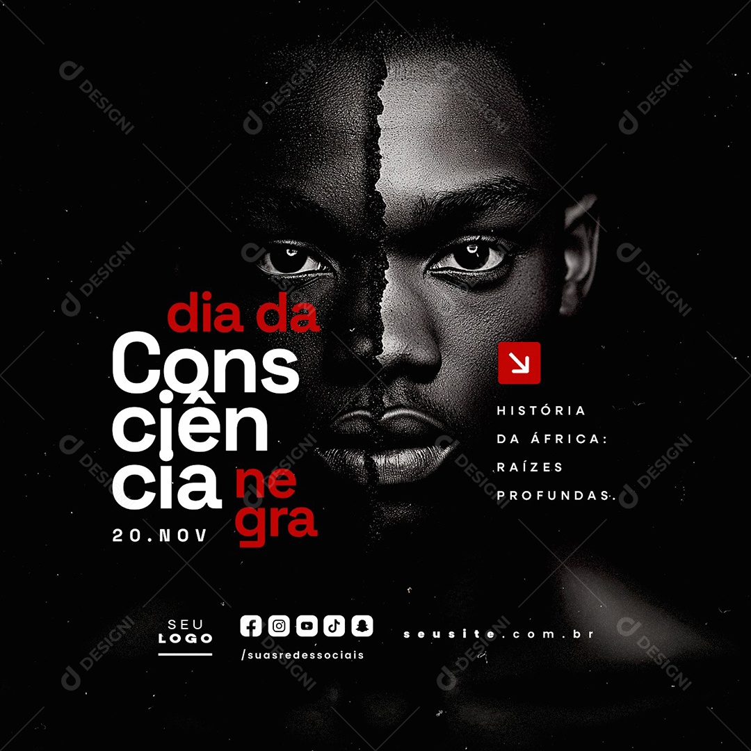 Dia da Consciência Negra 20 de Novembro Raízes Profundas Social Media PSD Editável