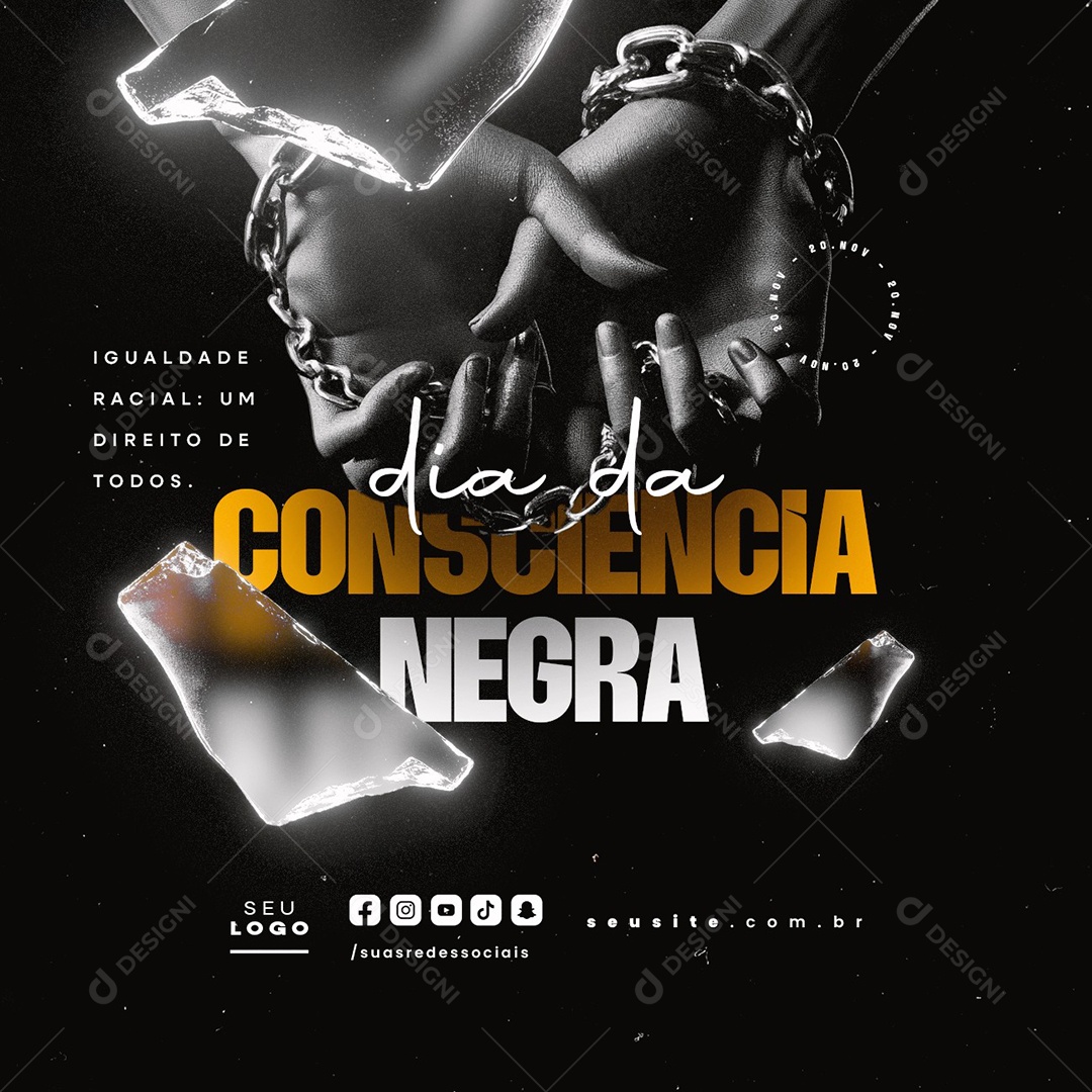 Dia da Consciência Negra 20 de Novembro Igualdade Racial Social Media PSD Editável