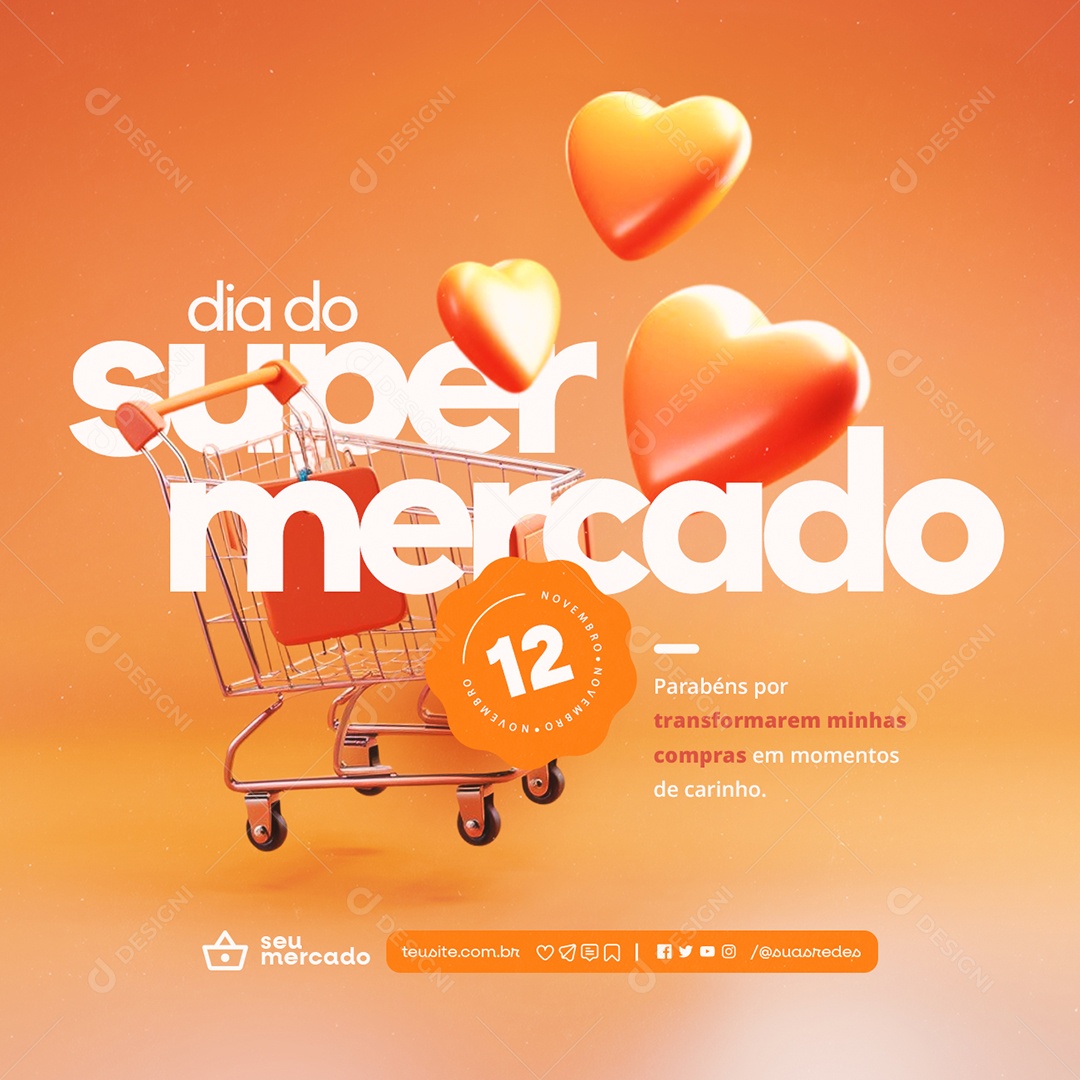 Dia do Supermercado 12 de Novembro Parabéns Social Media PSD Editável