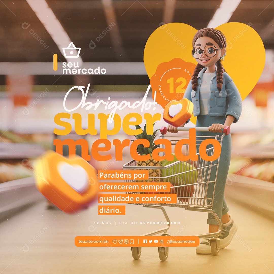 Social Media Dia do Supermercado 12 de Novembro Obrigado PSD Editável