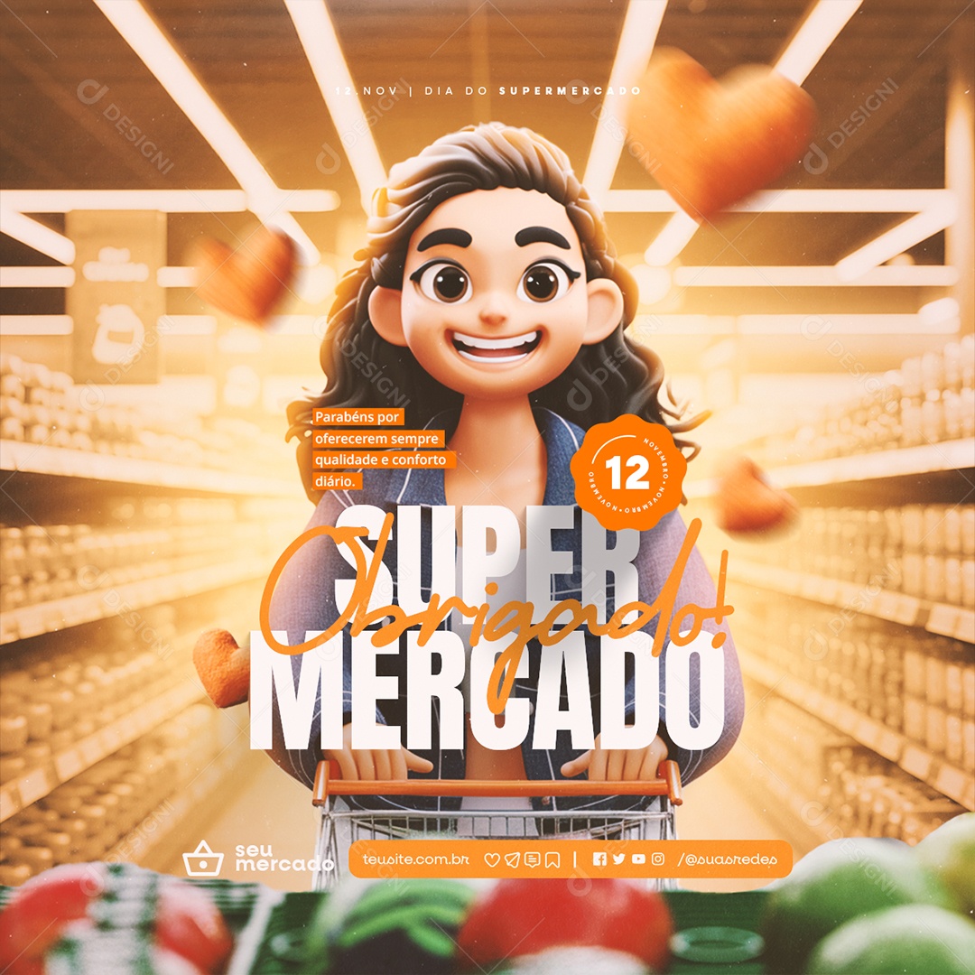 Dia do Supermercado 12 de Novembro Obrigado Social Media PSD Editável