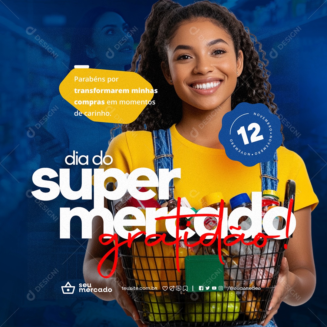 Dia do Supermercado 12 de Novembro Gratidão Social Media PSD Editável