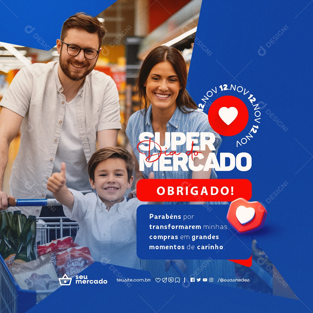 Dia do Supermercado 12 de Novembro Obrigado Social Media PSD Editável