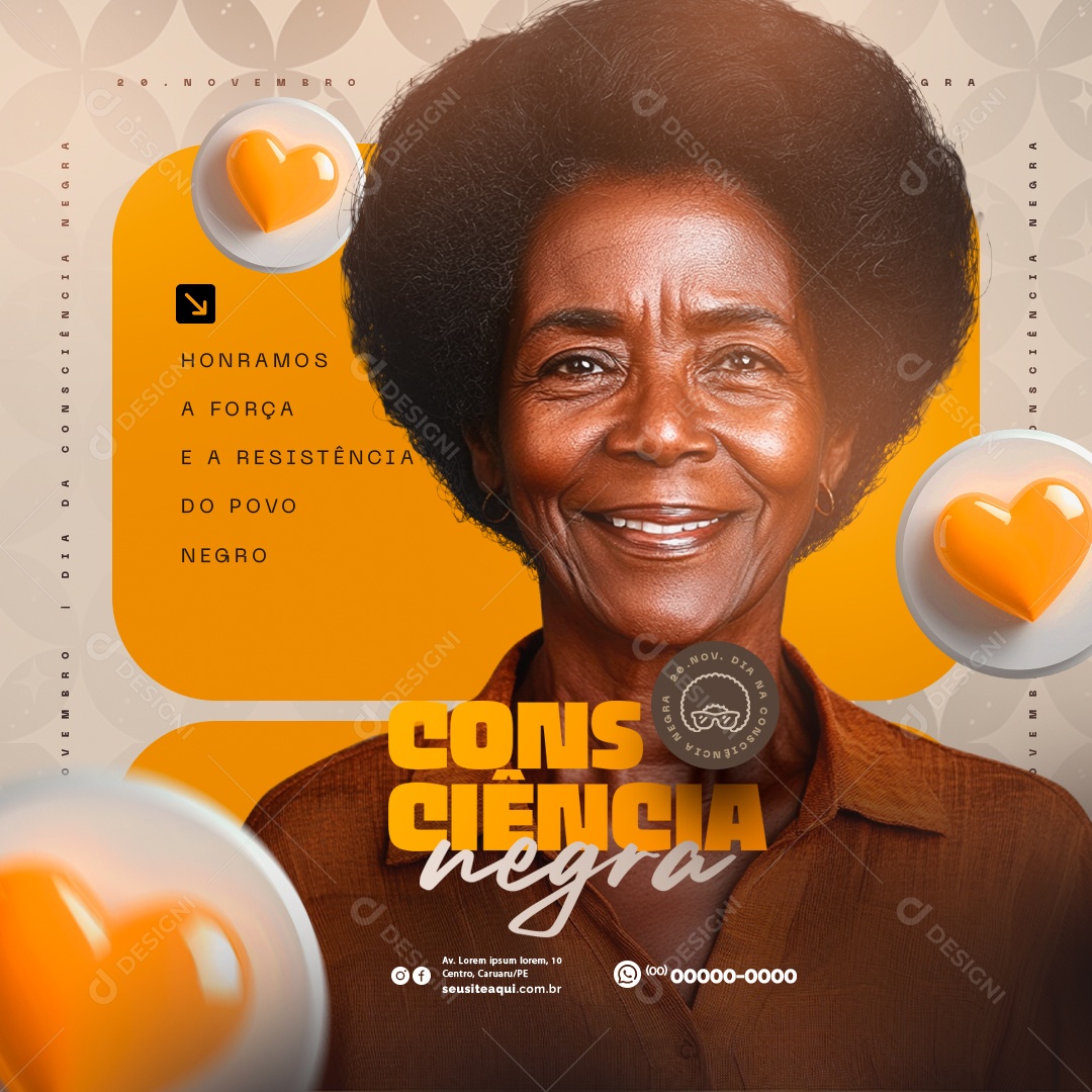 Dia da Consciência Negra 20 de Novembro Honramos a Força Social Media PSD Editável