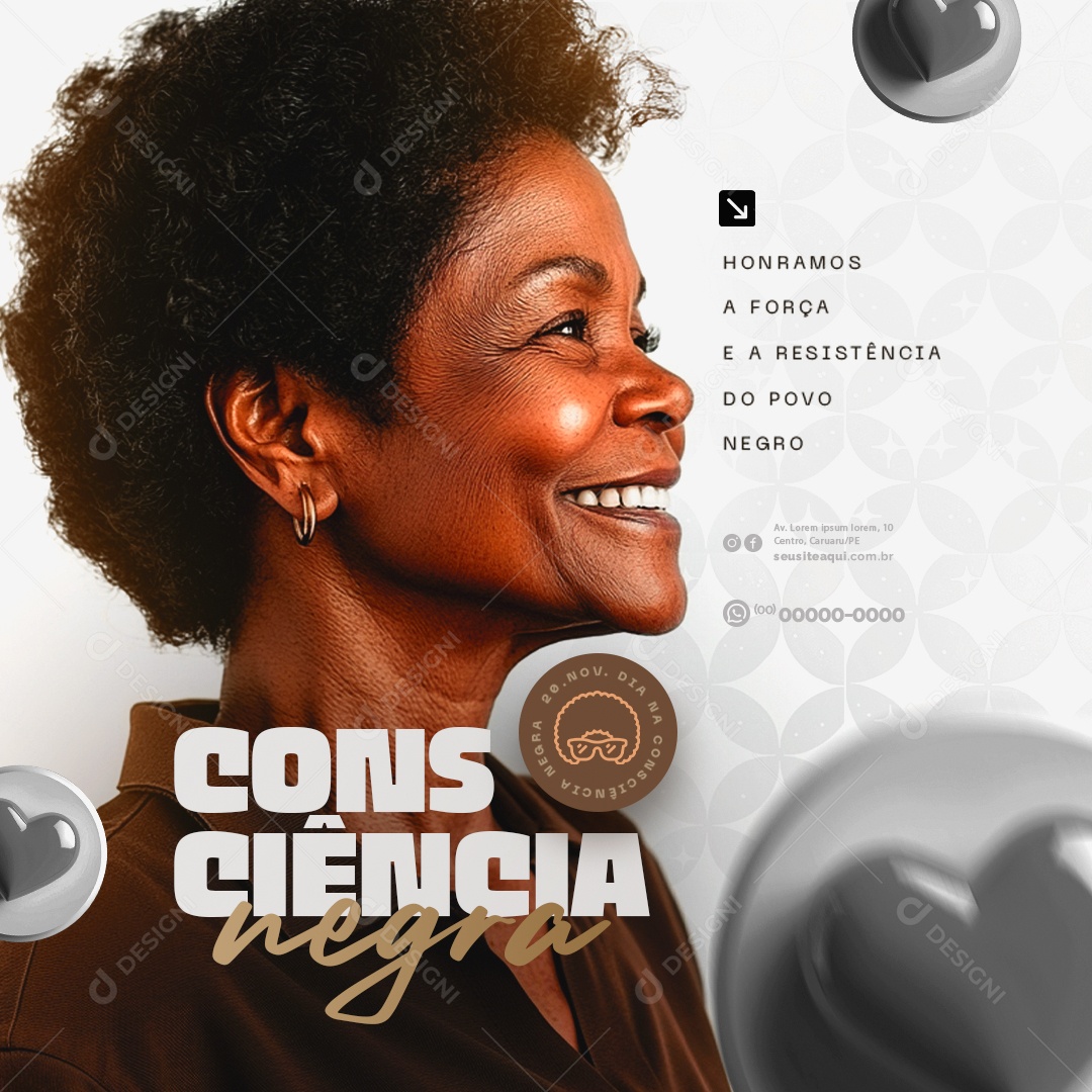 Dia da Consciência Negra 20 de Novembro Honramos a Força Social Media PSD Editável