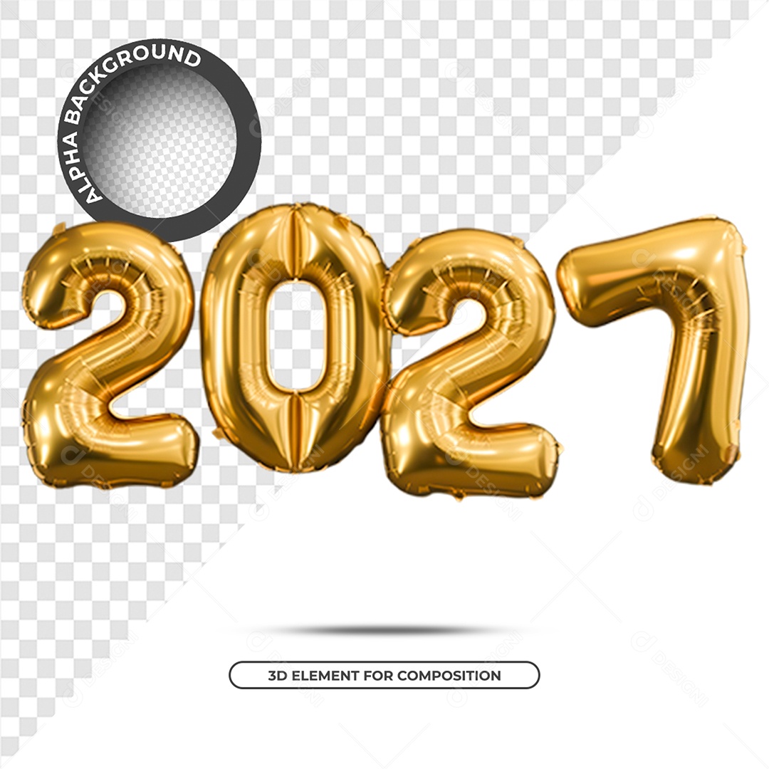 New year 2027 3D Element Golden for PSD Composition