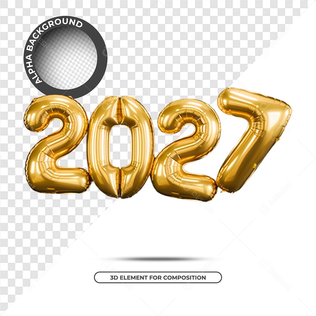 New year 2027 3D Element Golden for PSD Composition
