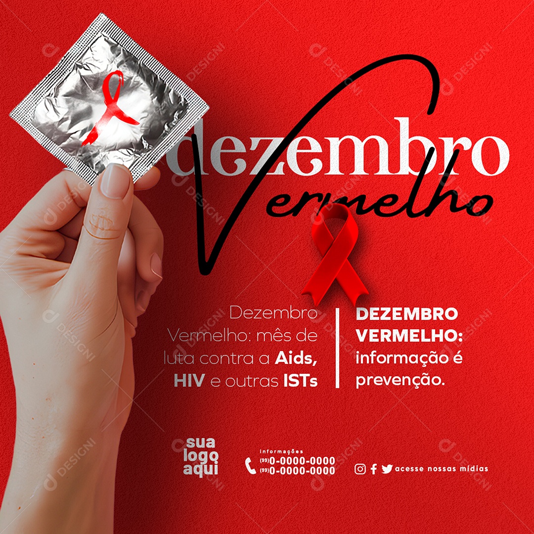 Dezembro Vermelho Mês do Combate prevenção do HIV/Aids Media PSD Editável