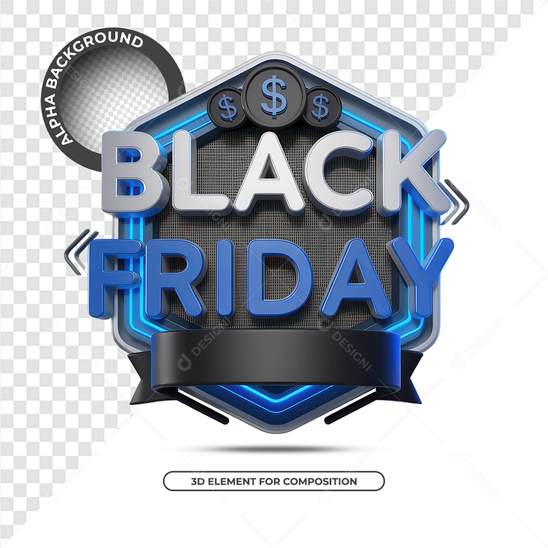 Black Friday Selo 3D para Composição PSD