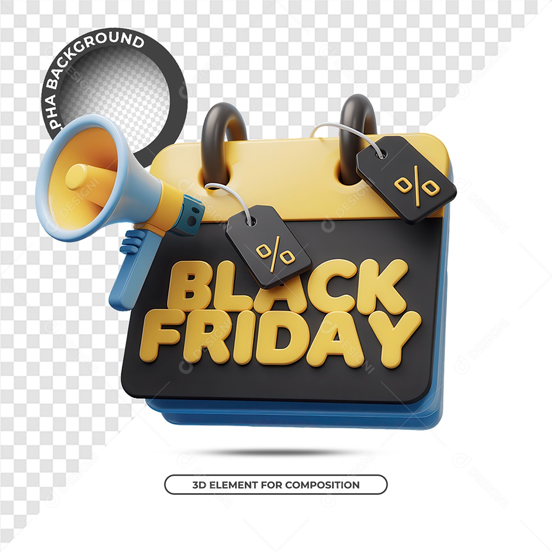Black Friday Selo 3D para Composição PSD