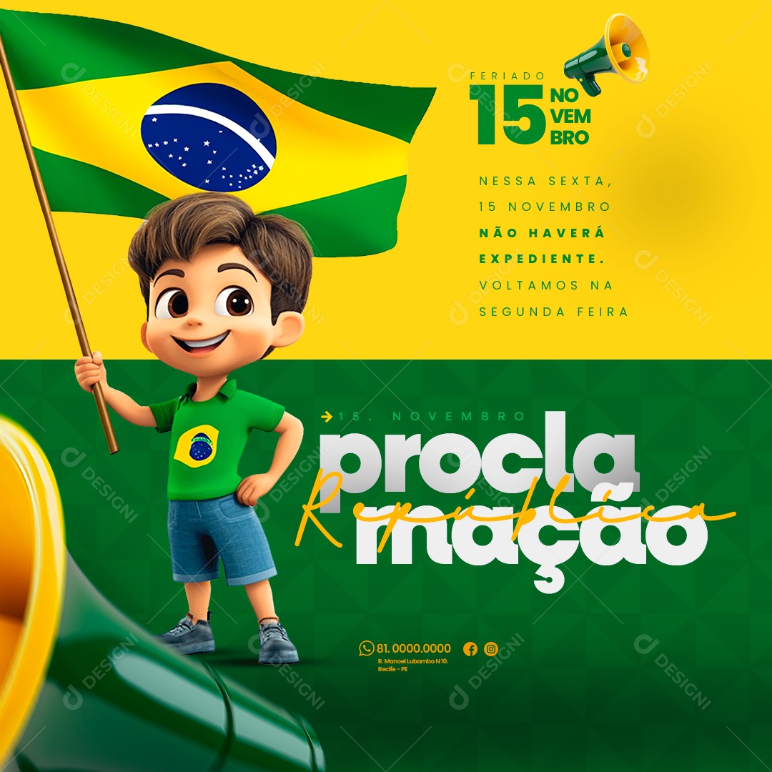 Comunicado Feriado Proclamação da República Social Media PSD Editável