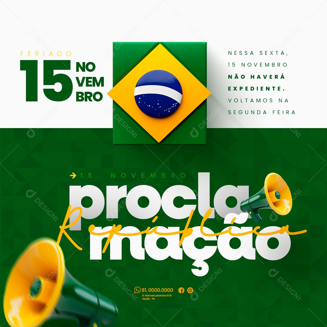 Comunicado Feriado Proclamação da República Social Media PSD Editável