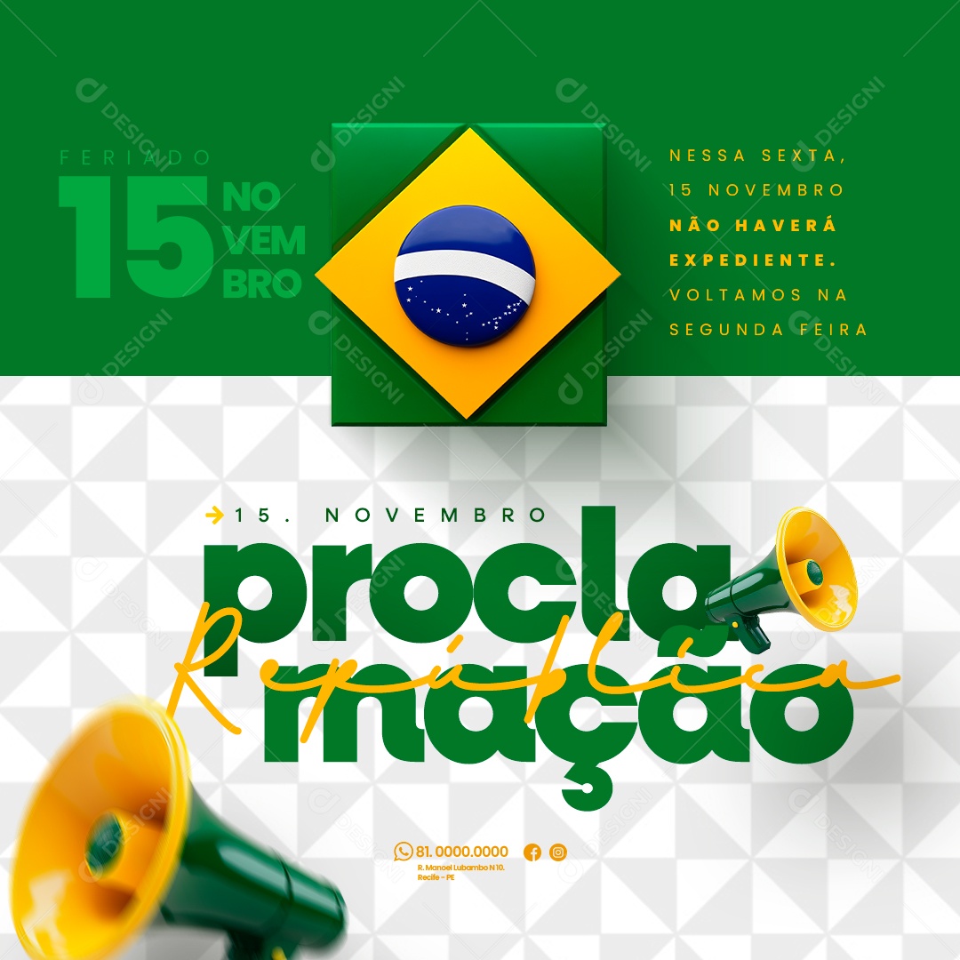 Comunicado Feriado Proclamação da República Social Media PSD Editável