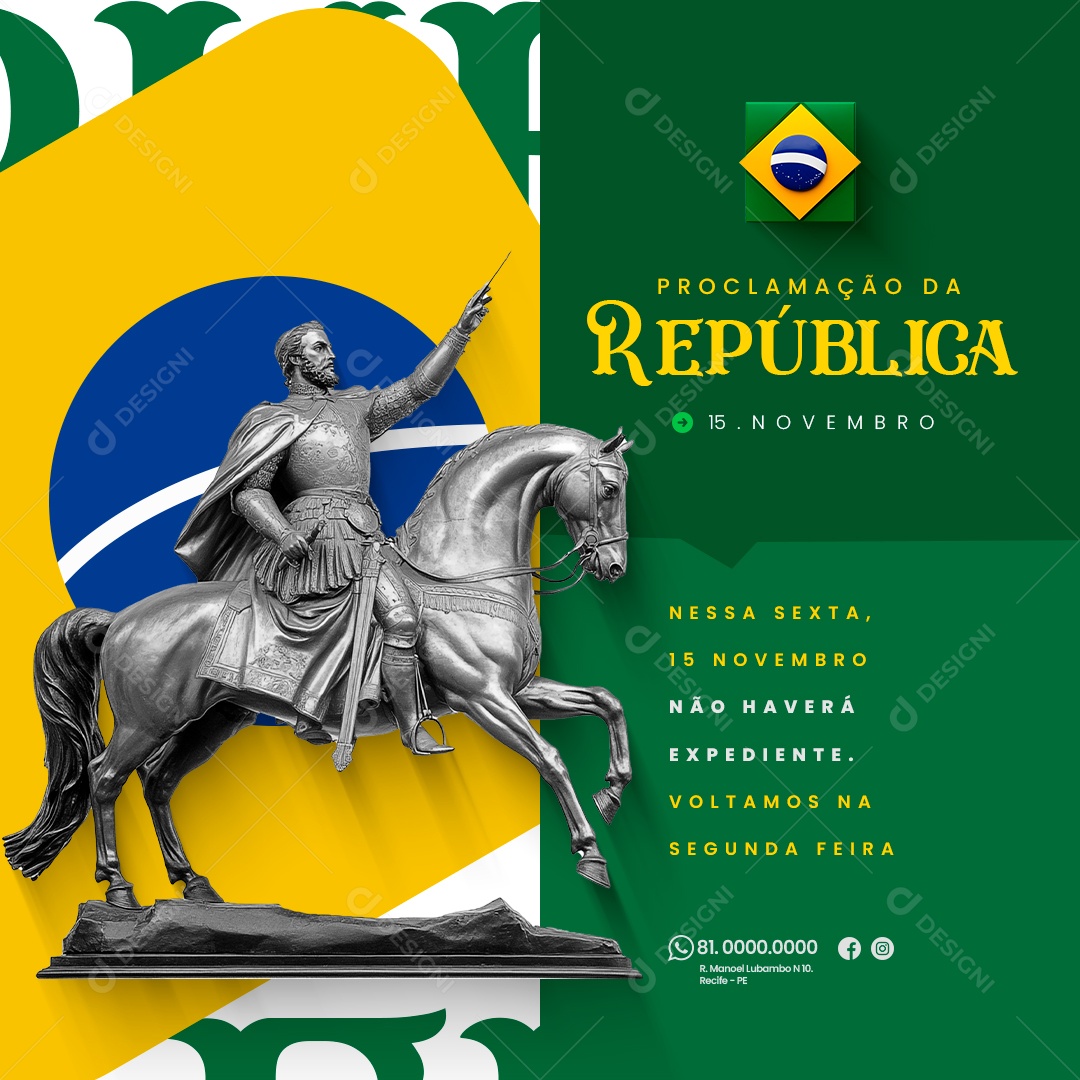 Comunicado Feriado Proclamação da República Social Media PSD Editável