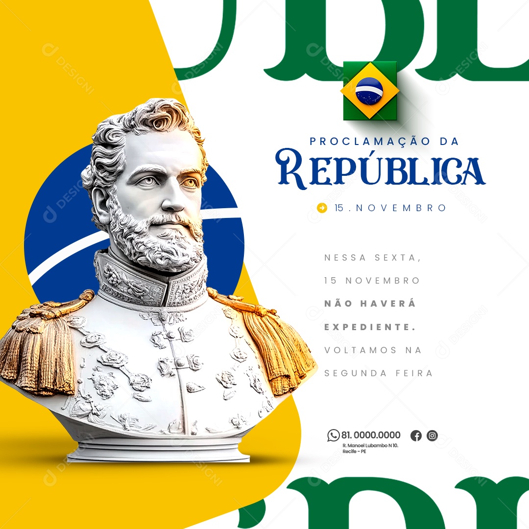 Comunicado Feriado Proclamação da República Social Media PSD Editável