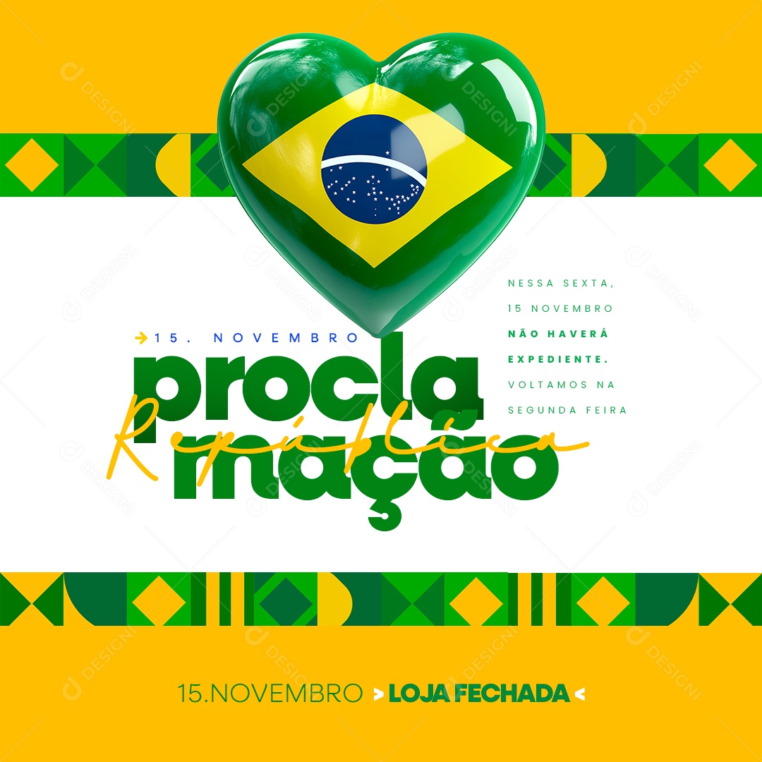 Comunicado Feriado Proclamação da República Social Media PSD Editável