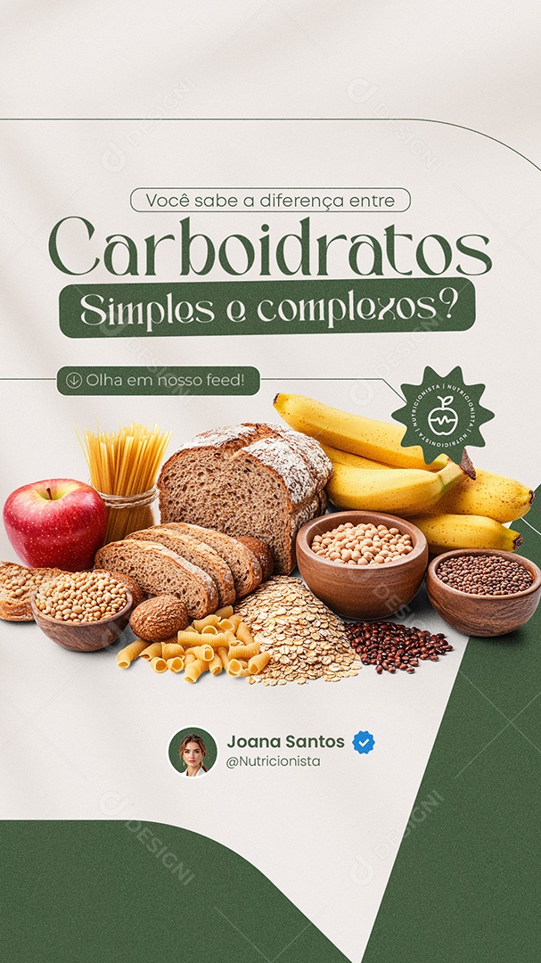 Story Nutricionista Carboidratos Simples e Complexos Social Media PSD Editável