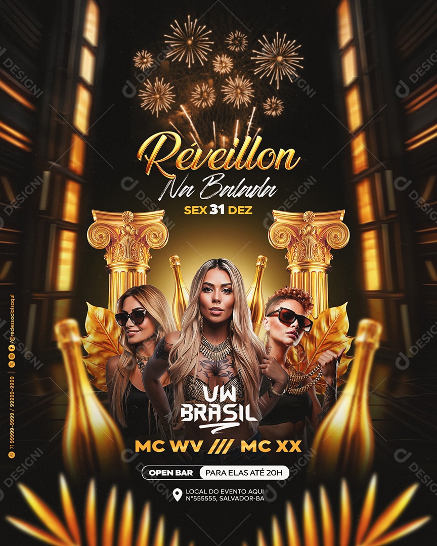 Flyer Réveillon Na Balada Social Media PSD Editável