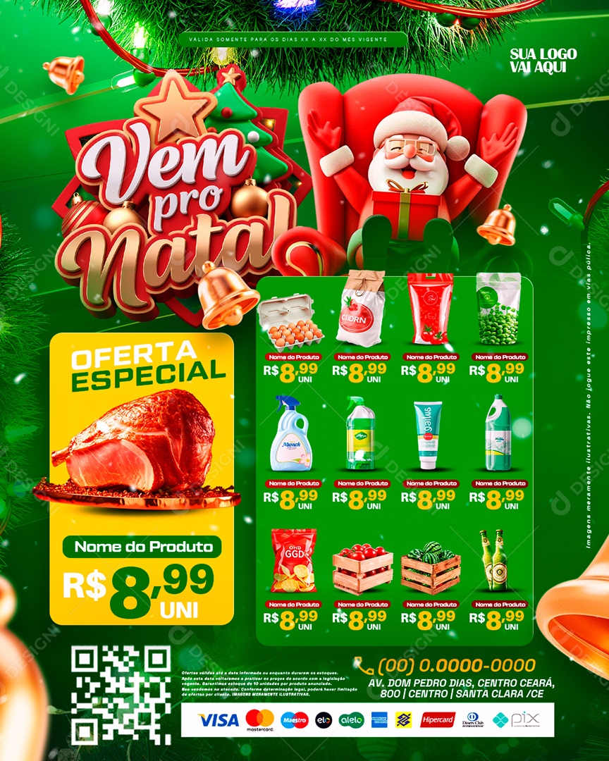 Tabloide Vem pro Natal Supermercado Produtos Social Media PSD Editável